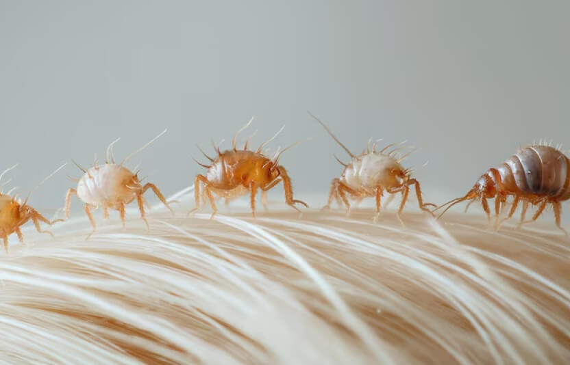 Крупный план блох на коже животного